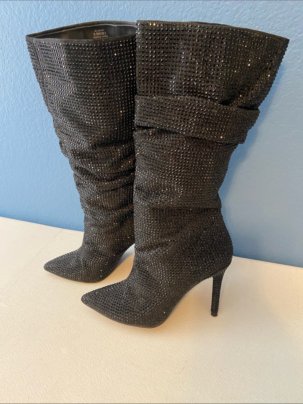 Jessica Simpson Black Rhinestone Slouch Stiletto Boots